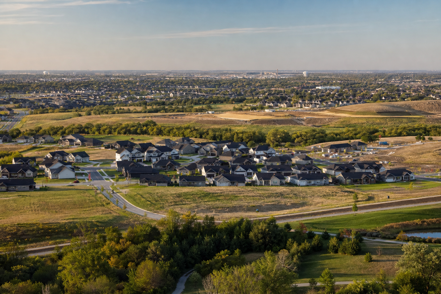 Omaha Suburbs Panoramic View with New Developments and Green Spaces